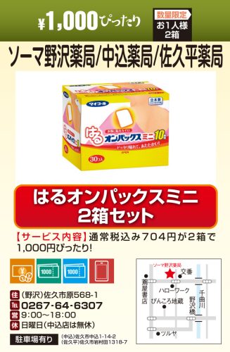 ソーマ野沢薬局／ソーマ中込薬局／ソーマ佐久平薬局　￥1000