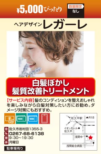 ヘアデザイン　レガーレ　￥5000